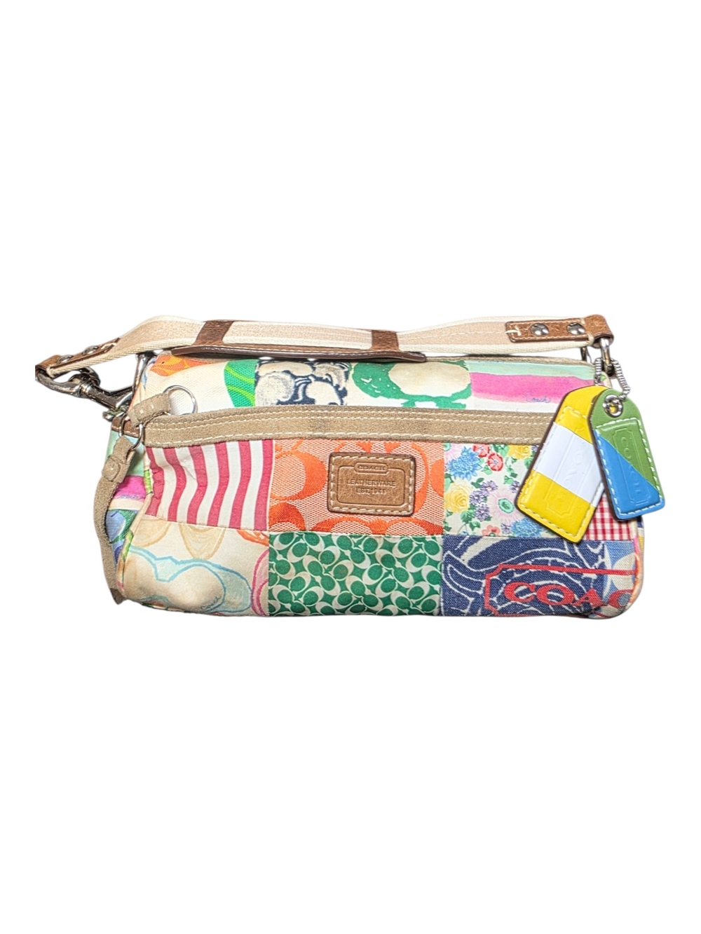 Vintage Vtg Coach Hamptons Scribble Multicolor Patchwork Barrel Bag 10457 Y2K
